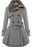 Women's Coat Long Fur With Belt Button Front Asian Size Coat