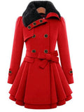 Women's Coat Long Fur With Belt Button Front Asian Size Coat