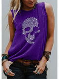 Women's Tank Top Pink Blue Purple Graphic Skull Print Sleeveless Holiday Going out Basic Round Neck Regular S