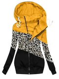 Women's Jacket Hoodie Jacket Casual Full Zip Print Street Daily Coat Polyester Regular Yellow (solid color stitching) Pink (leopard stitching) Wine red (solid color stitching) Fall Winter Zipper