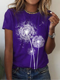 Women's T shirt Tee Black Pink Blue Dandelion Print Short Sleeve Holiday Weekend Basic Round Neck Regular Floral Painting S