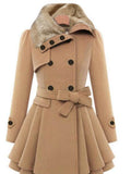 Women's Coat Long Fur With Belt Button Front Asian Size Coat